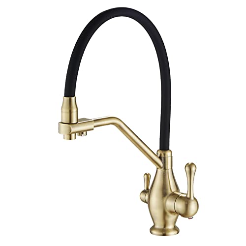 WACEH Faucet 3-in-1-Küchenarmatur mit Trinkwasserauslass, 360° drehbar, hochbogenförmig, herunterziehbare Küchenspüle, Kalt- und Warmwasser-Mischbatterie aus massivem Messing mit Doppelgriff, Grau von WACEH