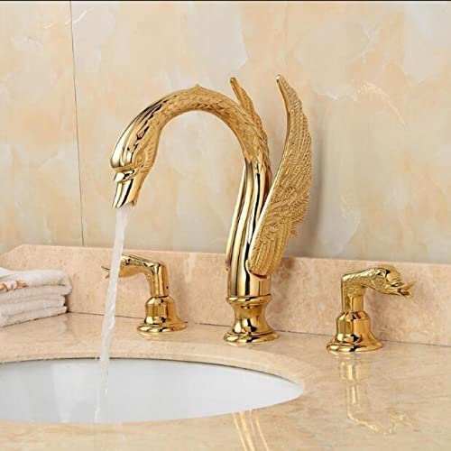 WACEH Faucet Badarmatur aus massivem Messing, Schwanenkranich, heiß und kalt, schwarz, geölt, gebürstet, 2,4 m, weit verbreiteter Waschtischarmatur, Badezimmer-Waschtischarmatur, Gold 2 Water-tap von WACEH