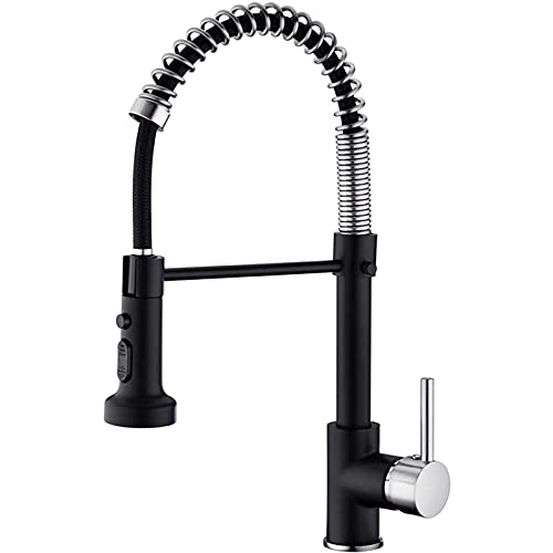 WACEH Faucet Küchenarmatur mit herunterziehbarer Brause, 304 Edelstahl-Feder-Küchenspüle, hoher Bogen, schwenkbar, Einhand-Heiß- und Klumpenwasser-Mischbatterie, Gold (Nero) Water-tap von WACEH