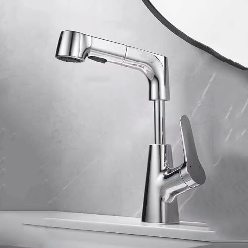 WACEH Faucet Lift+Waschtischarmatur mit 360° drehbarem, ausziehbarem 2-Waschtischarmatur, Badezimmer, Einhand-Badezimmerarmatur, Chrom tap von WACEH