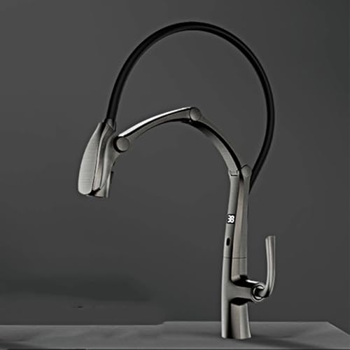 WACEH Faucet Luxus-Küchenarmatur aus Messing mit Digitalanzeige, intelligenter Induktion, magnetischer Saugnapf, ausziehbares Design, kaltes und heißes Waschbecken Water-tap von WACEH