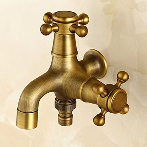 WACEH Faucet Retro-Vollkupfer-Schnellöffnungs-Einzel-Kaltwasser-Wasserhahn, Eins-in-Zwei-Aus-Dual-Use-Booster-Wasserdüse-Waschmaschinen-Wasserhahn, Gelb Water-tap von WACEH