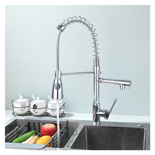 WACEH Faucet Spring Pull Down Kitchen Sink Faucet Chrom Heiß- und Kaltmischhahn mit Doppelausläufen, Deckmontage (Farbe: Kaffee) tap von WACEH