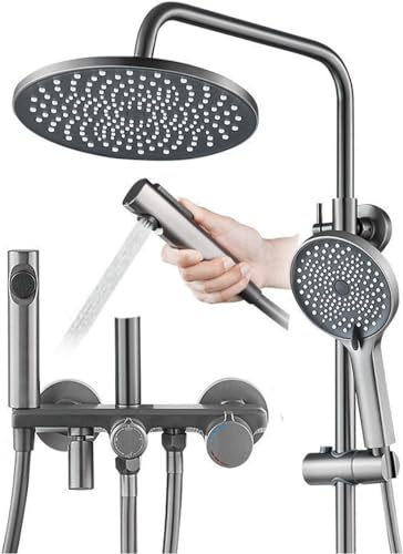 WACEH Faucet Thermostatische Duscharmatur-Sets, graues Duschsystem mit Handbrause, Überkopf-Regenduschsystem für Badezimmer, mit Regenduschkopf, Wannenauslauf und Toiletten-Bidet-Sprüher, Duschhöhe von WACEH