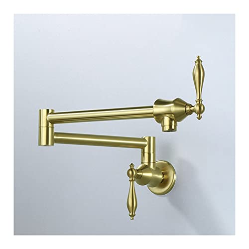 WACEH Faucet Topffüller-Wasserhahn, gebürstetes Goldmessing, Doppelgelenk-Schwenkarm-Klappwasserhähne, wandmontierter Kaltwasser-Topffüller-Wasserhahn mit Einzelloch, 2 Griffe Water-tap von WACEH