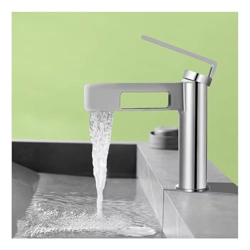 WACEH Faucet Wasserfall-Badezimmer-Waschbecken-Wasserhahn, Einhand-Badezimmer-Wasserhahn für 1 Loch, Messing, Waschbecken, Toilette, Waschtisch-Mischbatterie, modernes ausgehöhltes kreatives Design von WACEH