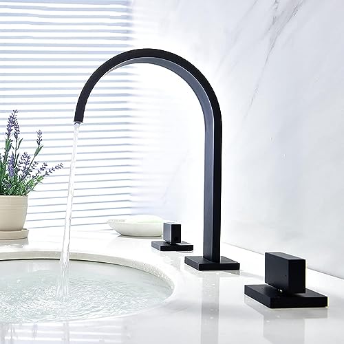 WACEH Faucet Wasserfall-Waschbecken, 3-Loch-Badezimmer-Wasserhahn, 2 Griffe, Messing-Wasserfall, moderner Badezimmer-Waschtisch-Wasserhahn (schwarz) Water-tap von WACEH