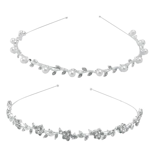 WACEH Hairband 2 Stück Haarband für Hochzeit, Stirnbänder, Kopfband, Haaraufsätze, Braut-Haarschmuck, Hochzeit-Haarschmuck, Damen-Stirnband, Haarband für Damen, Braut-Haarschmuck, Silber Hairband von WACEH