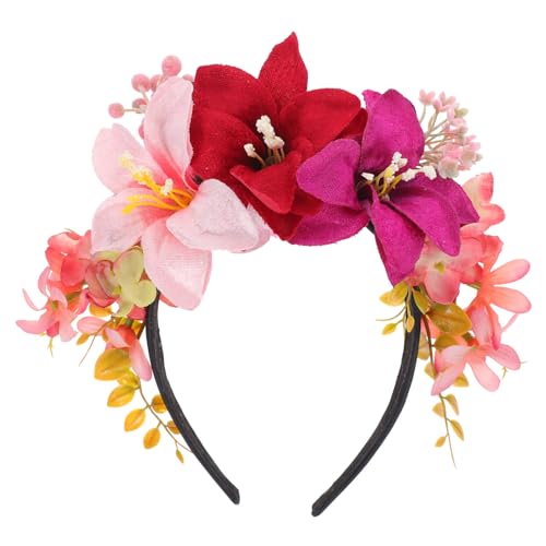 WACEH Hairband Blumen-Stirnband, Stoff-Stirnband, modisches Lilien-Blumen-Haarband, mexikanische Blumenkrone, Haarkranz, florales hawaiianisches Zubehör für Festival, Hochzeit, Party Hairband von WACEH