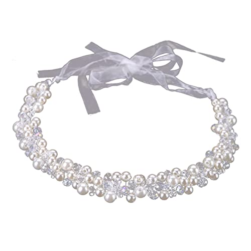 WACEH Hairband Kristall Krone Tiara Haarbänder Band Haarbänder Braut Haarbänder Perlen Kopfbedeckung Hochzeit Haarschmuck Weiß Hairband von WACEH