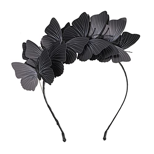 WACEH Hairband Schmetterling Stirnbänder Fascinator Hut Schmetterling Stirnband Krone Halloween Schmetterling Kostüm Krone Kopfschmuck, Schwarz Hairband von WACEH