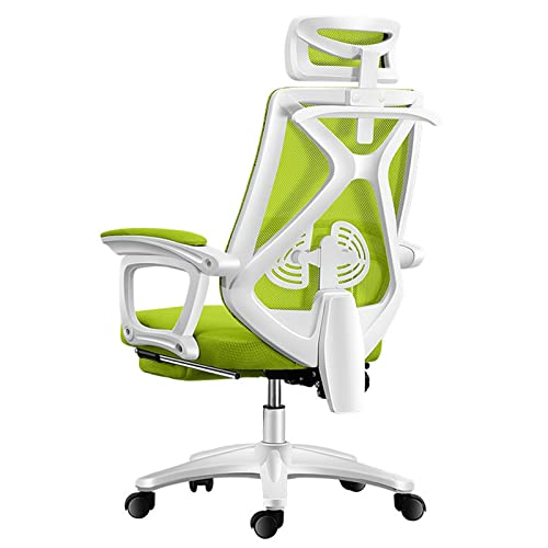 Bürostuhl mit hoher Rückenlehne, drehbarer Rollstuhl, ergonomischer Bürostuhl, mit Lendenkissen und einziehbarer Fußstütze, Netz-Bürostuhl mit gepolsterten Armlehnen und verstellbarer Kopfstütze,Grün von WADRBSW