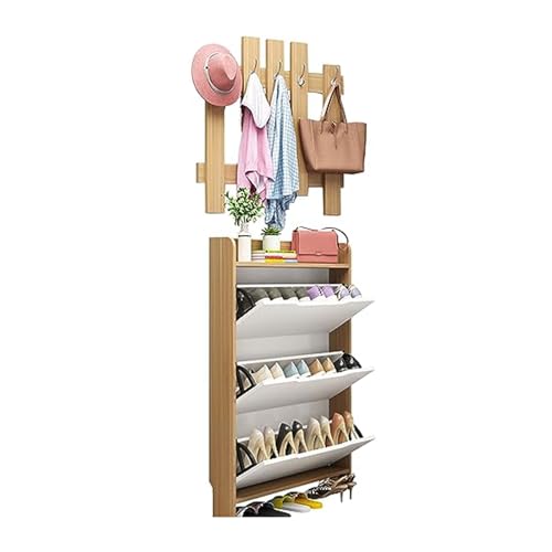 Multifunktionaler schmaler Schuhschrank für den Eingangsbereich mit Garderobe, 3-stufiger versteckter Schuhschrank, moderner schmaler geschlossener Schuh-Organizer mit Türen und Kippeimer für Flur, von WADRBSW