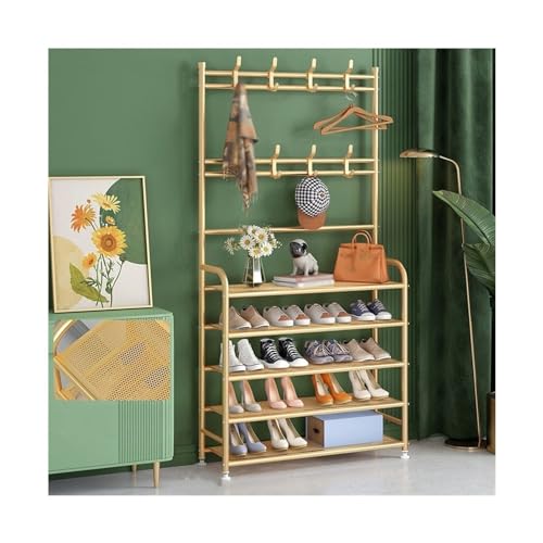 Schuhregal 5-stufige Garderobe und Schuhregal für den Eingangsbereich, moderne Garderobe, leichter Schuhregal-Organizer aus Metall mit zweireihigen Haken für den Schuh-Organizer im Schlafzimmer, Flur von WADRBSW