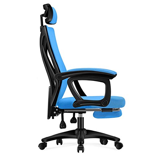 Sessel Executive Recline Netz-Bürostuhl mit hoher Rückenlehne, mit Armlehnen und verstellbarer Kopfstütze, bequem zum Liegen, mit Fußstütze, Gaming-Sitze, belastbar bis 150 kg (Farbe: Blau, Größe: A) von WADRBSW