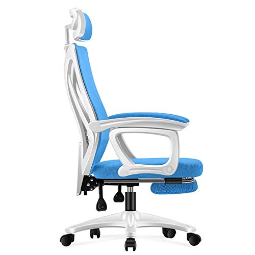 Sessel Executive Recline Netz-Bürostuhl mit hoher Rückenlehne, mit Armlehnen und verstellbarer Kopfstütze, bequem zum Liegen, mit Fußstütze, Gaming-Sitze, belastbar bis 150 kg (Farbe: Blau, Größe: B) von WADRBSW