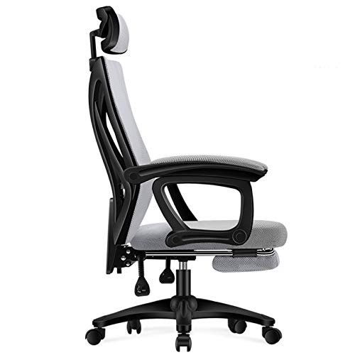 Sessel Executive Recline Netz-Bürostuhl mit hoher Rückenlehne, mit Armlehnen und verstellbarer Kopfstütze, bequem zum Liegen, mit Fußstütze, Gaming-Sitze, belastbar bis 150 kg (Farbe: Grau, Größe: A) von WADRBSW