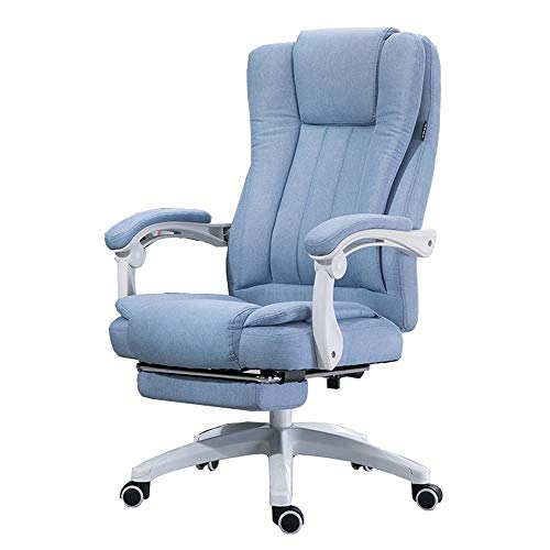 Sessel Home-Office-Schreibtischstuhl 150° neigbares Design Doppelter Rücksitz Boss-Stuhl aus natürlicher Baumwolle und Leinen mit Fußstütze Hubhöhe 117–127 cm (Farbe: Blau) To pursue happiness von WADRBSW