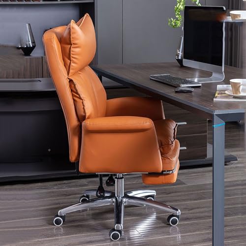 Stuhl mit hoher Rückenlehne und Fußstütze, drehbarer Computerstuhl, Bürostühle, Schreibtischstuhl, rollender Arbeitsstuhl mit Rückenlehne, Chefsessel aus PU-Leder, ergonomisches Design/Gelb/Größe To von WADRBSW