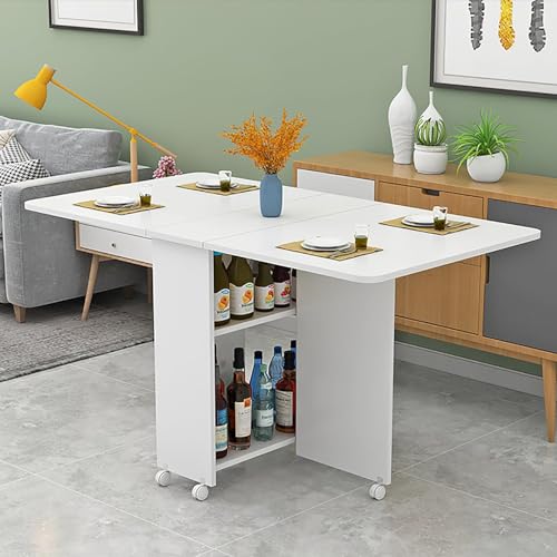 WADRBSW Folding Table Klappbarer Esstisch, mobiler Beistelltisch, klappbarer Küchentisch mit 6/8 Rollen und 2 Ablageflächen, Klapptisch für kleine Räume, platzsparender Esstisch to Pursue Happiness von WADRBSW