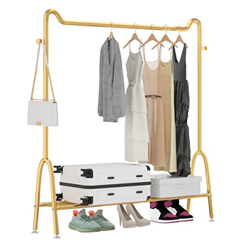 WADRBSW Kleiderständer, multifunktionaler Kleider-Organizer zum Aufhängen von Kleidung, Schuhen und Kartons, Schuhen und Taschen mit 2 Haken/Gold/100 cm to Pursue Happiness von WADRBSW