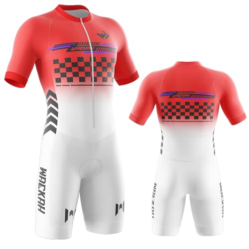 Bike Wear Radsport Bekleidung Herren Summer Style Triathlon Tri Anzug Triathlon Anzug Herren Triathlon Tri Short Trisuit Einteiler 3Taschen für Wettkampf Run, Cycle, Swim, (U2,XL) von WAEKAH