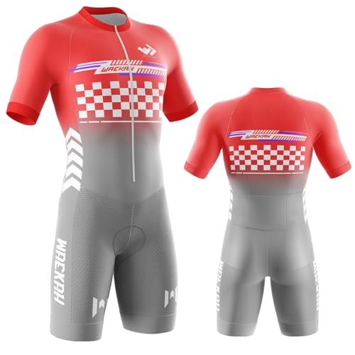 Bike Wear Radsport Bekleidung Herren Summer Style Triathlon Tri Anzug Triathlon Anzug Herren Triathlon Tri Short Trisuit Einteiler 3Taschen für Wettkampf Run, Cycle, Swim, (U3,XXS) von WAEKAH