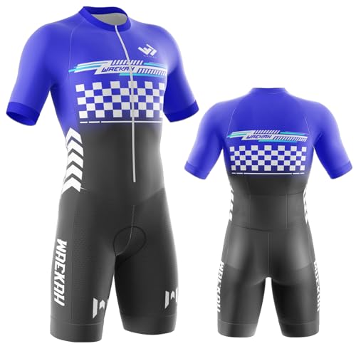 Bike Wear Radsport Bekleidung Herren Summer Style Triathlon Tri Anzug Triathlon Anzug Herren Triathlon Tri Short Trisuit Einteiler 3Taschen für Wettkampf Run, Cycle, Swim, (U7,S) von WAEKAH