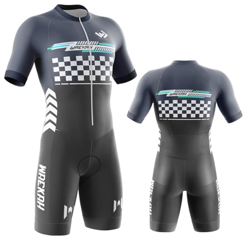 Bike Wear Radsport Bekleidung Herren Summer Style Triathlon Tri Anzug Triathlon Anzug Herren Triathlon Tri Short Trisuit Einteiler 3Taschen für Wettkampf Run, Cycle, Swim, (U9,XS) von WAEKAH