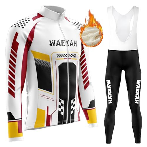 Fleece Radtrikot Herren LangarmAnzüge Radtrikot Set Radfahren Kleidung Reißverschluss inklusive Thermo Vlies MTB Langärmliges mit 9D Gel Sitzpolsterfür Herbst/Winter (U6,4XL) von WAEKAH