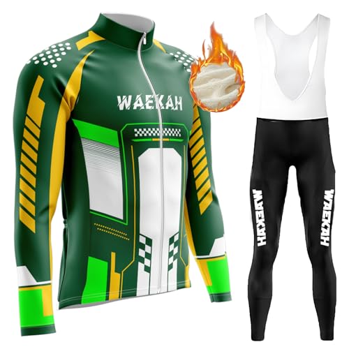 Fleece Radtrikot Herren LangarmAnzüge Radtrikot Set Radfahren Kleidung Reißverschluss inklusive Thermo Vlies MTB Langärmliges mit 9D Gel Sitzpolsterfür Herbst/Winter (U9,2XL) von WAEKAH