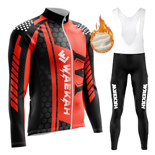 Herbst Winter Radtrikot Herren LangarmAnzüge Radtrikot Set Radfahren Kleidung Reißverschluss inklusive Thermo Vlies MTB Langärmliges mit 9D Gel Sitzpolsterfür Herbst/Winter (U1,XXS) von WAEKAH