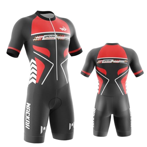 Herren Pro Fahrrad Skinsuit Kurzarm, Triathlon Anzug Herren TriathlonTri Anzug Kompression Skinsuit Gepolstert Einteilig Trisuit Team Radsport-Kits Kissen Run, Cycle, Swim (U6,L) von WAEKAH