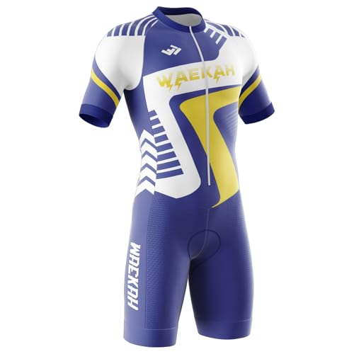 Herren Pro Fahrrad Skinsuit Kurzarm,Triathlon Anzug Herren Triathlon Tri Short Trisuit Einteiler für Wettkampf Einteiler Kurz - 3Taschen für Wettkampf Run (U4,4XL) von WAEKAH