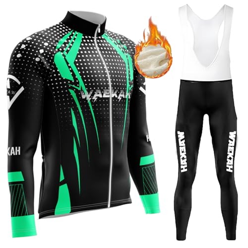 Herren Radtrikot Langarm Jersey+9D Gepolsterte Lange Hose Fahrradbekleidung Langarm Set Mountainbike Kleidung mit Thermofleecefutter Fahrradhose mit Sitzpolster (Type-3,S) von WAEKAH