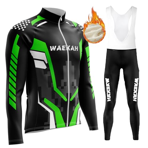 Men's Cycling Suits Long Sleeve MTB Cycling Jersey Breathable and 9D Gel Padded Bib Pants Thermal, Windproof Clothing Set, Bicycle Riding, Outdoor Sport (U3,XXS) von WAEKAH