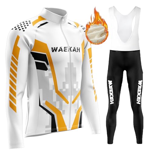 Men's Cycling Suits Long Sleeve MTB Cycling Jersey Breathable and 9D Gel Padded Bib Pants Thermal, Windproof Clothing Set, Bicycle Riding, Outdoor Sport (U8,XL) von WAEKAH