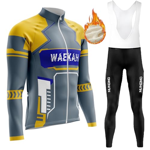 Radtrikot Herren Langarm Set,Radtrikot Herren Damen Langarm Atmungsaktiv Schnell Trocknen Elastische Funktionsshirt Fahrradtrikot für Radsport mit 9D Sitzpolster (U10,2XL) von WAEKAH