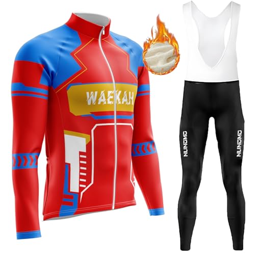 Radtrikot Herren Langarm Set,Radtrikot Herren Damen Langarm Atmungsaktiv Schnell Trocknen Elastische Funktionsshirt Fahrradtrikot für Radsport mit 9D Sitzpolster (U4,4XL) von WAEKAH