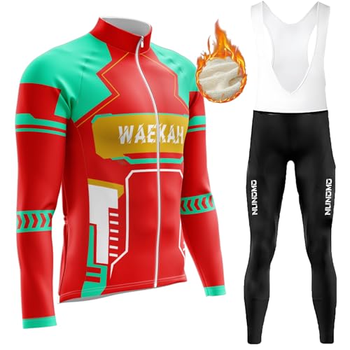 Radtrikot Herren Langarm Set,Radtrikot Herren Damen Langarm Atmungsaktiv Schnell Trocknen Elastische Funktionsshirt Fahrradtrikot für Radsport mit 9D Sitzpolster (U5,4XL) von WAEKAH