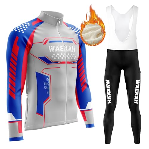 Radtrikot Herren Langarm Set,Radtrikot Herren Damen Langarm Atmungsaktiv Schnell Trocknen Elastische Funktionsshirt Fahrradtrikot für Radsport mit 9D SitzpolsterHerbst/Winter (U3,4XL) von WAEKAH