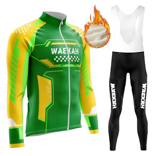 Radtrikot Herren Langarm Set,Radtrikot Herren Damen Langarm Atmungsaktiv Schnell Trocknen Elastische Funktionsshirt Fahrradtrikot für Radsport mit 9D SitzpolsterHerbst/Winter (U9,3XL) von WAEKAH