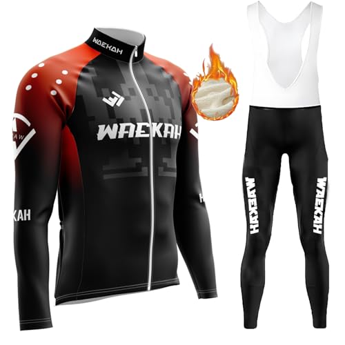 Radtrikot Set Langarm Herren Thermische Fleece Winter Fahrradbekleidung Radsportanzüge Fahrradtrikot Hose 9D Sitzpolsterfür Herbst/Winter Langarmtrikot Langärmeliges (U1,XXS) von WAEKAH