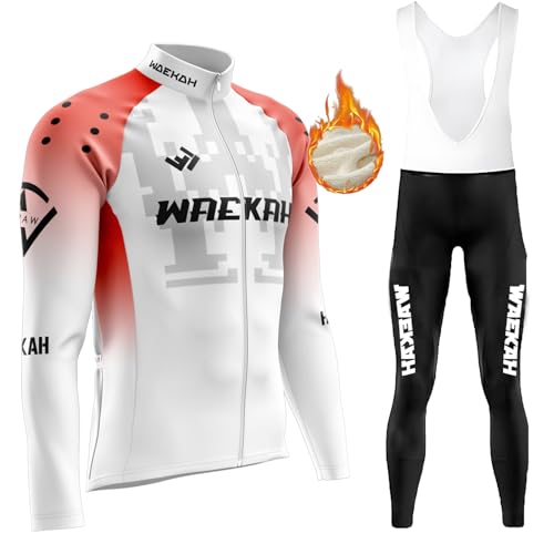 Radtrikot Set Langarm Herren Thermische Fleece Winter Fahrradbekleidung Radsportanzüge Fahrradtrikot Hose 9D Sitzpolsterfür Herbst/Winter Langarmtrikot Langärmeliges (U6,XXS) von WAEKAH