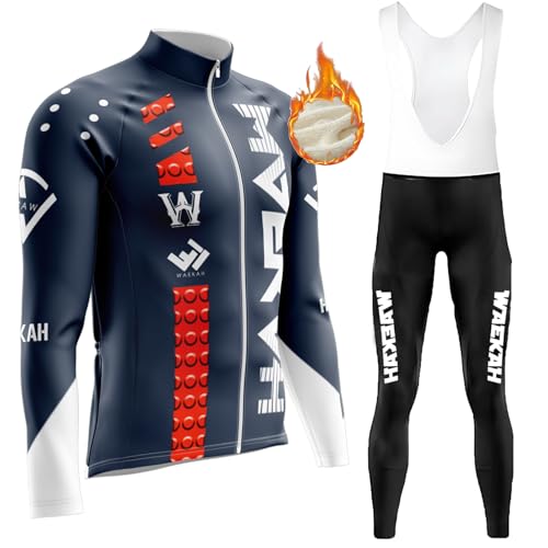 Radtrikot Set Langarm Herren Winter FahrradtrikoThermische Fleece Fahrradbekleidung Radsportanzüge mit Thermofleecefutter Fahrradhose mit Sitzpolster +MTB 9D Gel (U10,5XL) von WAEKAH