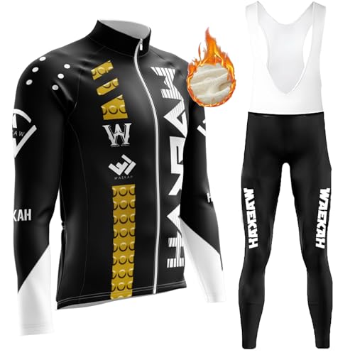 Radtrikot Set Langarm Herren Winter FahrradtrikoThermische Fleece Fahrradbekleidung Radsportanzüge mit Thermofleecefutter Fahrradhose mit Sitzpolster +MTB 9D Gel (U3,XL) von WAEKAH