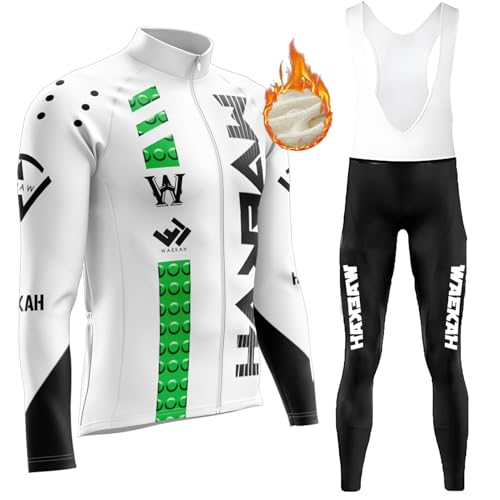 Radtrikot Set Langarm Herren Winter FahrradtrikoThermische Fleece Fahrradbekleidung Radsportanzüge mit Thermofleecefutter Fahrradhose mit Sitzpolster +MTB 9D Gel (U5,XXS) von WAEKAH