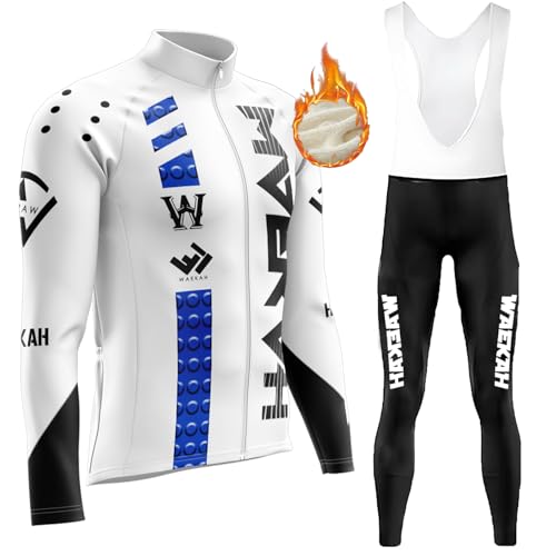 Radtrikot Set Langarm Herren Winter FahrradtrikoThermische Fleece Fahrradbekleidung Radsportanzüge mit Thermofleecefutter Fahrradhose mit Sitzpolster +MTB 9D Gel (U7,3XL) von WAEKAH