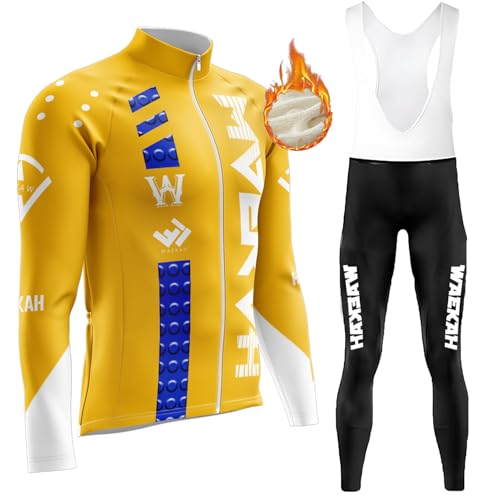 Radtrikot Set Langarm Herren Winter FahrradtrikoThermische Fleece Fahrradbekleidung Radsportanzüge mit Thermofleecefutter Fahrradhose mit Sitzpolster +MTB 9D Gel (U8,XS) von WAEKAH