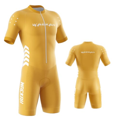 Triathlon Anzug Herren,Herren Pro Fahrrad Skinsuit Kurzarm,Einteiliges Radtrikot,Triathlon Einteiler Kurz - 3Taschen für Wettkampf Trisuit Einteiler für Wettkampf Top Short (U8,XS) von WAEKAH